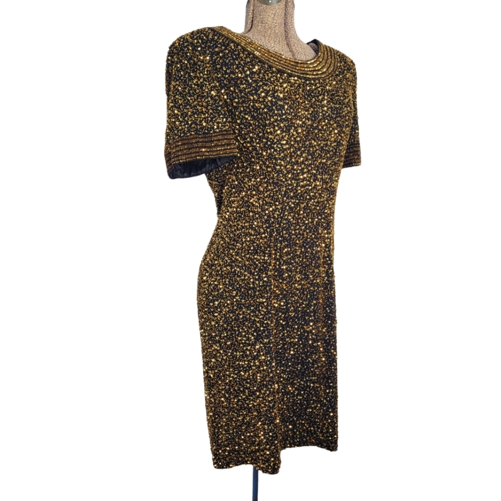 Vintage Niteline 100% silk dress with gold beading in size 10 - Picture 7 of 15